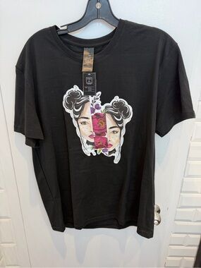 New Unisex Steel N Ink XL Black Graphic Tee with Floral Artwork